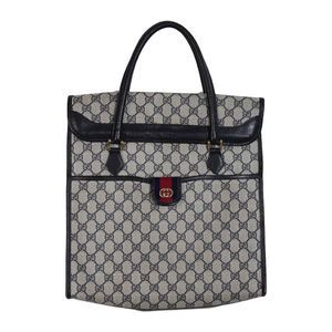 Vintage Gucci Tote Monogram Blue Gray Leather Italian Bag, 1980s
